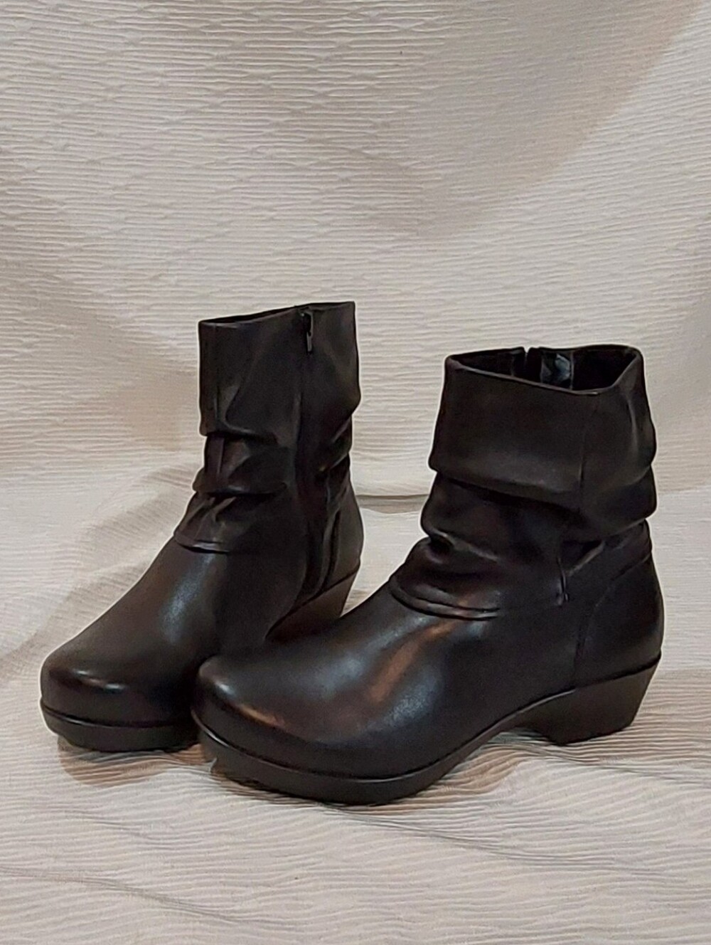 Abeo Black Leather Slouch Ankle Boots with Low Wedge Size 9.5